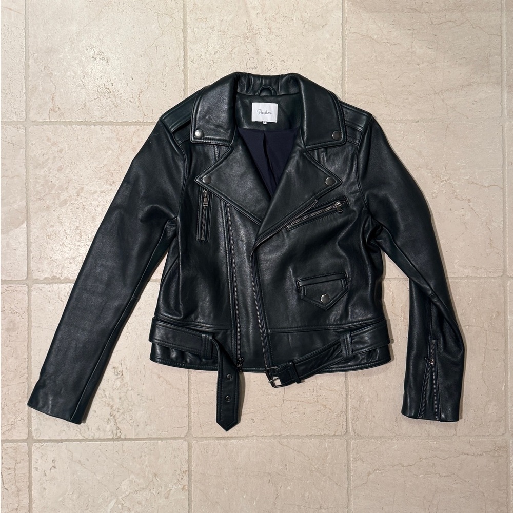 Dark Green Leather Biker Jacket